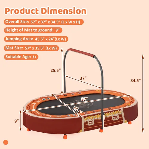 Miniatura 8 de Indoor Trampoline, 55" Foldable Trampoline with Handle, Oval Trampoline for Kids, Play Rebounder, Kids Trampoline Indoor, Gift for Girls Age 3+