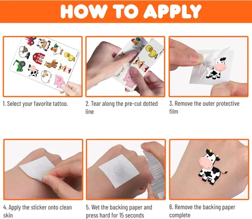 Miniatura 8 de 96 tatuajes temporales de animales de granja brillantes Pegatinas luminosas de tractor de granja para niños, recuerdos y decoraciones de fiesta