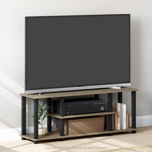 Miniatura 2 de Furinno Turn-N-Tube - Soporte para televisor de 3 niveles, 3D, sin herramientas, para televisores de hasta 50 pulgadas, con tubos cuadrados