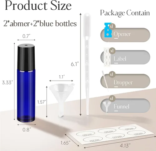 Miniatura 2 de Botellas enrollables de 0.3 fl oz para aceites esenciales, botellas de vidrio enrollables, botella de perfume recargable, con bolas de rodillo