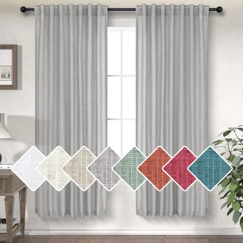 Miniatura 17 de Cortinas Largas de Lino de Lino 108 Pulgadas de Longitud para Sala de Estar 2 Paneles Bolsillo de Pestaña Trasera Cortinas Grandes para Ventana Saco