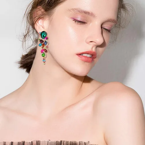 Miniatura 3 de BriLove - aretes largos para mujer, bohemios, para boda o novia, diseño de lágrima