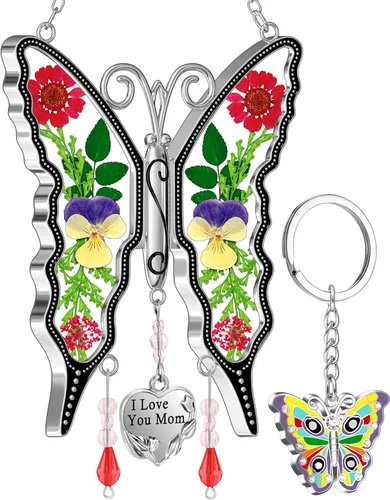 Miniatura 18 de KY &BOSAM - Atrapa luz de vitral con mariposa de color, con la frase A special teacher. Campanilla para el viento, como regalo para la profesora