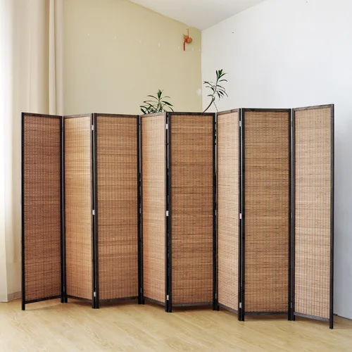 Miniatura 4 de 3 Panel Bamboo Room Divider for Home & Office, 5.6 ft Tall Folding Partition Wall in Natural Beige, Double-Sided Privacy Screen for Room Separation