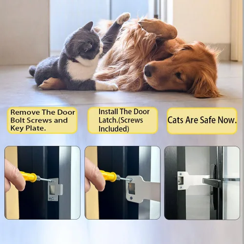 Miniatura 6 de Pestillo de puerta para gatos, (3 paquetes), cerradura de puerta a prueba de perros, accesorio de puerta para gatos, tapón de puerta para mascotas