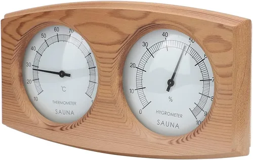 Miniatura 8 de 2 in 1 Sauna Thermometer and Hygrometer, Wood Hygrometer Double Dial Indoor Humidity Temperature Measurement Sauna Room Equipment Accessories