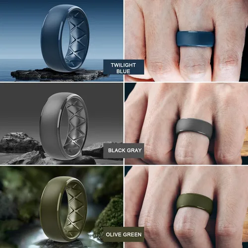 Miniatura 66 de Egnaro Anillos de boda de silicona para hombre: 1/4/6/7 Multipack de anillos de boda de goma con arco interior Diseño ergonómico transpirable