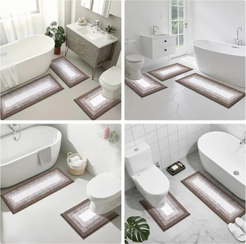 Miniatura 9 de Juegos de alfombras de baño de 3 piezas, alfombras de baño antideslizantes absorbentes, alfombras de baño de felpa extra suaves y esponjosas