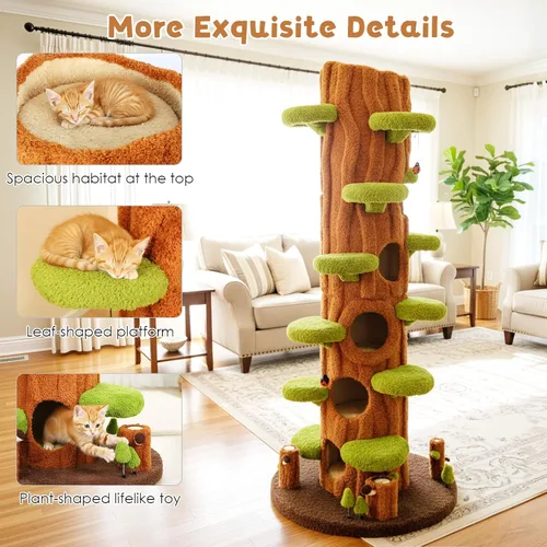 Miniatura 3 de NUNU LAB Árbol para gatos de 90.5 pulgadas de alto – Torre grande de árbol mágico para gatos con postes rascadores de sisal, escondite lateral