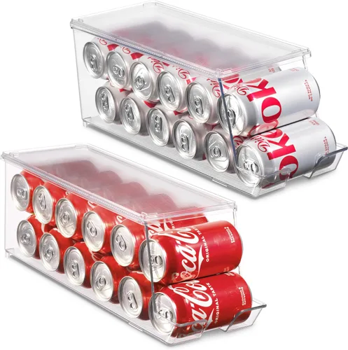 Juego de 2 cubos organizadores apilables para refrigerador, dispensador de latas de soda, soporte de bebidas para refrigerador, congelador, cocina,