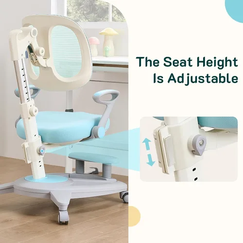 Miniatura 7 de Silla de escritorio ergonómica para niños con reposapiés y asiento ajustable en altura, multifuncional para estudio, trabajo y comedor, cojín cómodo