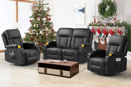 Miniatura 19 de FURNIMAT Sofá reclinable biplaza, sofá reclinable doble de 3 plazas con consola abatible, moderno sofá biplaza de cuero PU para sala de estar/casa