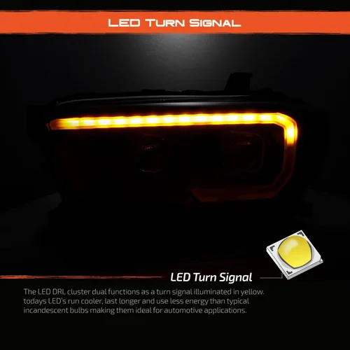 Miniatura 3 de AKKON - Para nuevo diseño secuencial de tubo LED negro 2016-2023 Toyota Tacoma SR/SR5 Faros delanteros de proyector cuadrado dual