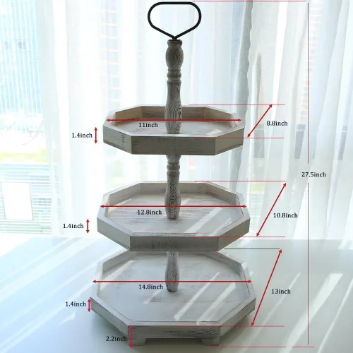 Miniatura 5 de MRPAPA Soporte de bandeja de 3 niveles, decoración de cocina de granja grande con fácil montaje, bandejas decorativas rústicas de 3 niveles, soporte