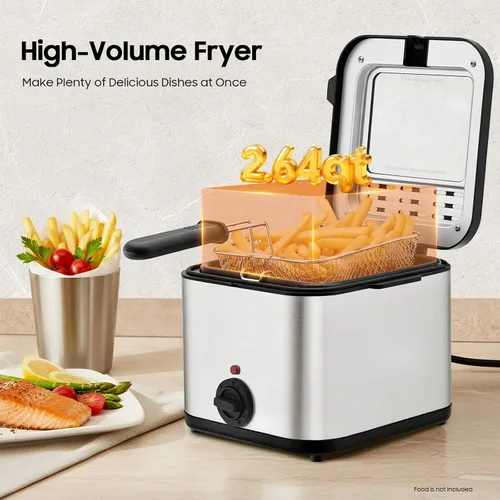 Miniatura 5 de Freidora profunda de 2.5 litros con cesta desmontable, potente freidora de aceite de uso doméstico de 1000 W con temperatura ajustable, protección