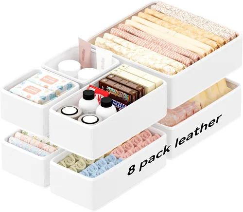 Miniatura 13 de Organizadores de Cajones de Cuero Vegano, Juego de 8 Cajas de Almacenamiento para Maquillaje, Mejora de Lujo para Cajones de Tocador, Reemplazo