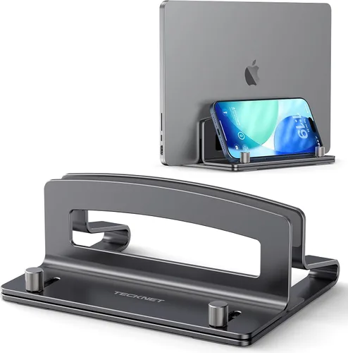 TECKNET Soporte vertical para laptop, soporte ajustable de aluminio para laptop (hasta 17.3 pulgadas), soporte vertical que ahorra espacio con
