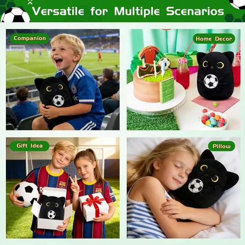 Miniatura 6 de Peluche de gato negro de 8 pulgadas, lindo animal de peluche con béisbol, animal de peluche suave de béisbol para niños y niñas, regalos de béisbol