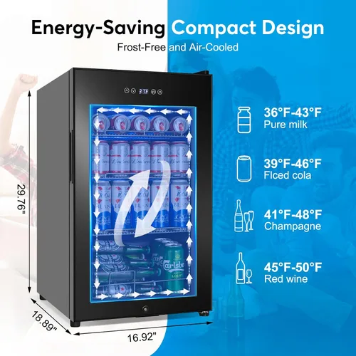 Miniatura 2 de Refrigerador de bebidas de 17 pulgadas de ancho – Enfriador de bebidas para 126 latas con puerta de vidrio Mini refrigerador de cerveza