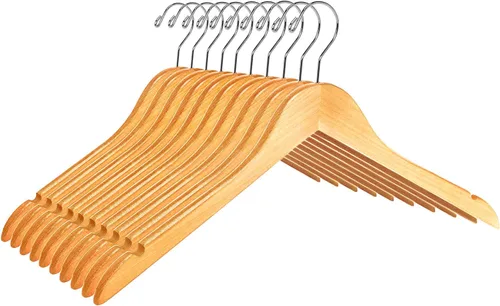 Miniatura 22 de Perchas de madera negra semicurvadas de calidad, paquete de 80 perchas de madera maciza con acabado liso con gancho giratorio, chaqueta, pantalón
