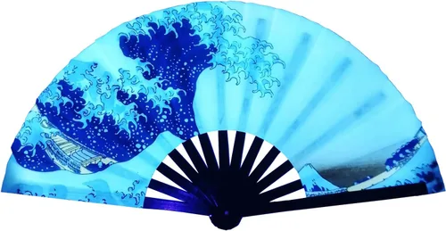 Miniatura 16 de Abanico plegable grande para rave, ventilador chino de Kung Fu Tai Chi para hombres y mujeres, festivales de boda, decoración de fiesta de Negro