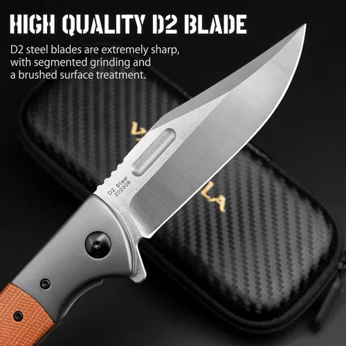 Miniatura 2 de VALHALLA PTEROSAUR EDC - Cuchillo plegable de bolsillo, hoja de acero D2 de 3.9 pulgadas con mango de micarta, cuchillo plegable táctico para Marrón