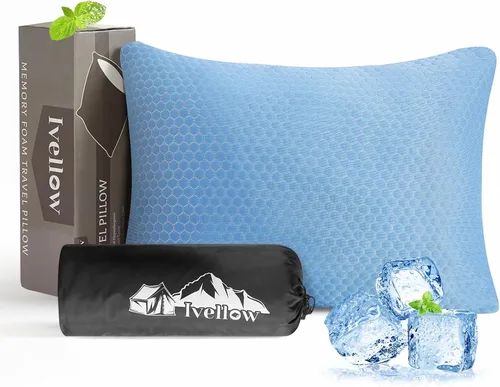 Miniatura 14 de Almohada de viaje de espuma viscoelástica Ivellow - Compacta, ligera, transpirable y hipoalergénica - Adultos y niños - Camping, senderismo, viajes