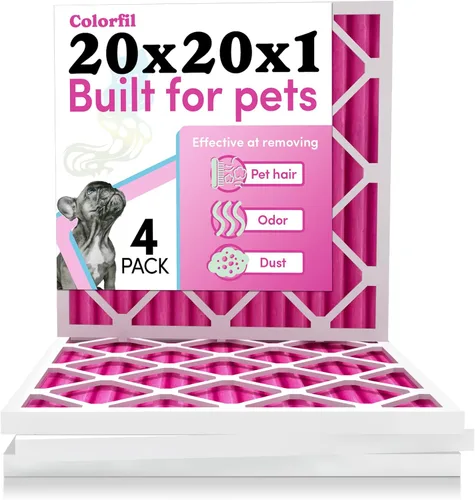 Colorfil Filtro de aire de 20 x 20 x 1 (paquete de 4) | Fabricado en los Estados Unidos | Cambio de color | Elimina el olor de gatos y perros | MERV
