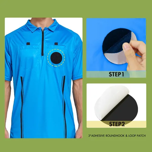 Miniatura 3 de Camiseta Jersey de Árbitro de Fútbol Profesional de Manga Corta Disfraz de Árbitro Uniforme con Portainsignia, Cartera de Árbitro, Tarjetas Rojas