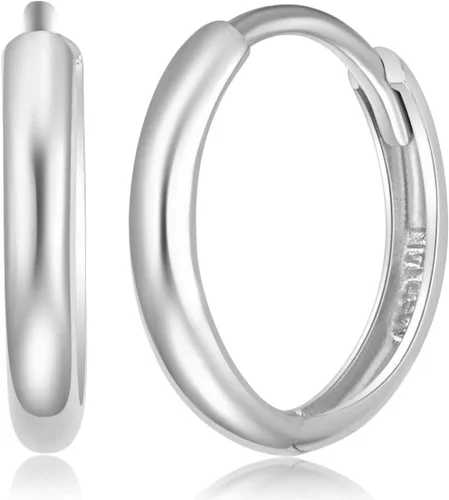 Miniatura 2 de Aretes de aro de oro blanco de 14 quilates de 0.079 in de grosor, 3 tamaños diferentes disponibles