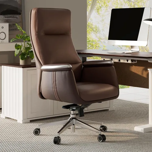 EUREKA ERGONOMIC Royal II - Silla de oficina ejecutiva con respaldo alto, grande y alta con asiento extra ancho, silla de escritorio de cuero de