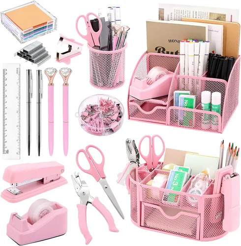 Miniatura 12 de Juego de organizadores y accesorios de escritorio negro 17 en 1, 3 organizadores de almacenamiento de suministros de escritorio de oficina, 4