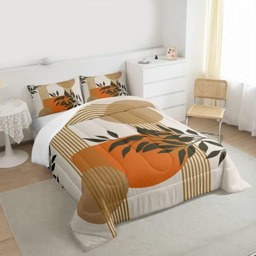 Miniatura 3 de Juego de ropa de cama tamaño King con diseño de hojas bohemias para niñas, niños, adolescentes y mujeres, abstracto, exótico, geométrico, moderno
