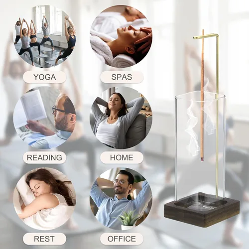 Miniatura 8 de uxcell Soporte para incienso, quemador de incienso moderno con colector de cenizas de vidrio extraíble, soporte para varillas de incienso