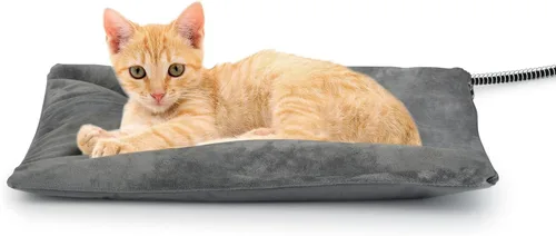Miniatura 9 de Cama térmica para gatos al aire libre, almohadilla térmica suave para mascotas con cable envuelto en acero, calentador exterior de mascotas para Gris