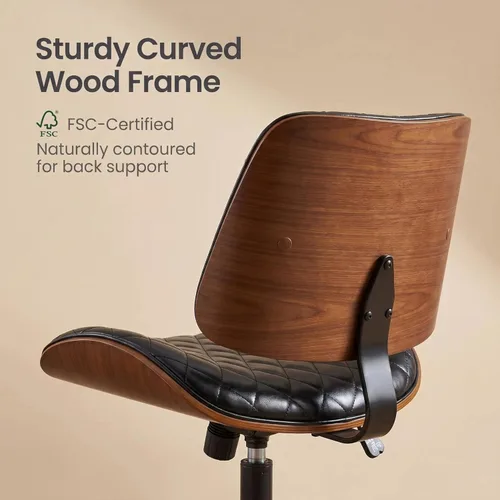 Miniatura 5 de Furnimart Silla de escritorio pequeña sin brazos con ruedas, silla giratoria de piel sintética de 360° para dormitorio, silla de trabajo compacta