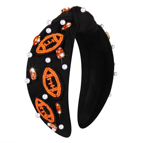 Miniatura 16 de Diademas anudadas de fútbol para mujer, diadema deportiva para el día del juego, diadema de cristal perlado con nudo superior ancho, accesorios