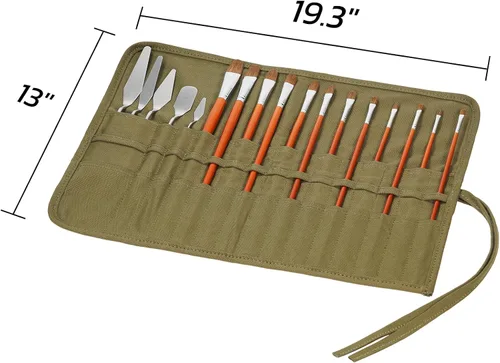 Miniatura 5 de ECHSRT Soporte para pinceles de pintura, estuche enrollable de almacenamiento para acuarelas acrílicas al óleo, soportes y organizadores, 30 Verde