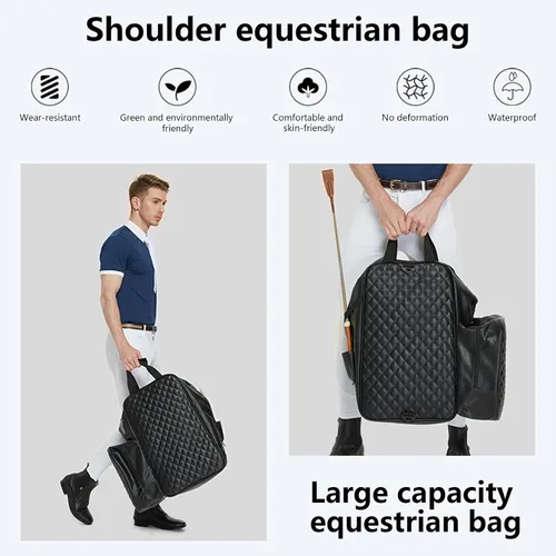 Miniatura 5 de Bolsa ecuestre profesional duradera de piel sintética impermeable para botas de equitación con compartimento para casco y sombrero