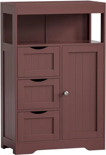 Miniatura 12 de JUMMICO Armario de suelo de baño, organizador de almacenamiento independiente de madera con 1 puerta y 3 cajones, armario de almacenamiento de baño