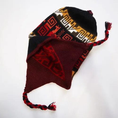 Miniatura 6 de Gorro de invierno con mezcla de lana de alpaca Chullo Peruano Inca Diseño Reversible con orejeras. Gorro de tamaño mediano, Unisex