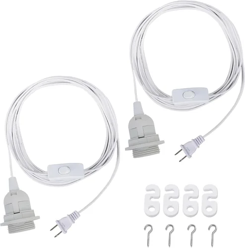 Cable de Luz Colgante – Bombilla Colgante de 10 Pies con Cable de Enchufe – Paquete de 2 Cables de Lámpara Casquillo de Luz E26 con Cable de