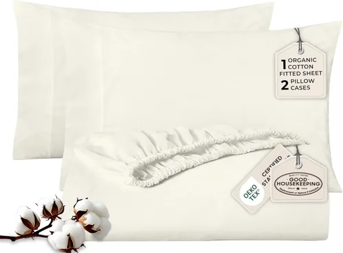 Miniatura 12 de Royale Linens Sábana bajera con funda de almohada, sábana bajera individual con 1 funda de almohada, 300 hilos, 100% algodón orgánico, se adapta a