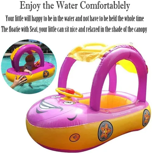 Miniatura 5 de Flotador de piscina para bebé con dosel de verano, volante, sombrilla de natación, anillo de natación para automóvil, juguetes inflables, asiento