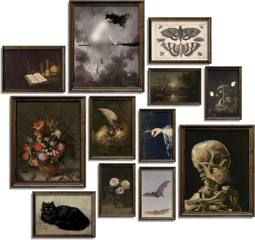 Waschbar Dark Academia - Decoración gótica para el hogar, decoración de Halloween, decoración victoriana, arte de pared de galería de brujas para