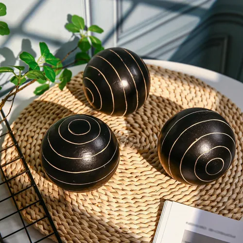 Miniatura 7 de Orbes decorativos para cuencos y jarrones, patrón circular, bolas redondas de resina de 4 pulgadas, juego de 3, centro de mesa de café para sala