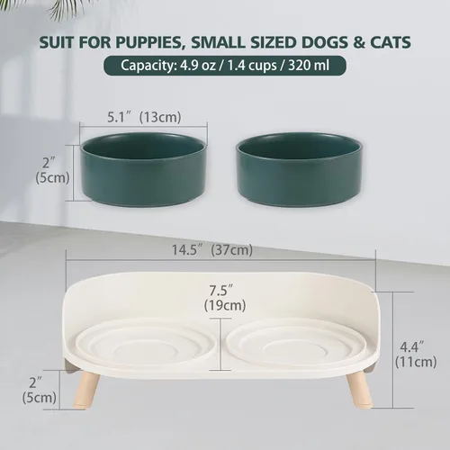 Miniatura 2 de Juego de Cuencos Elevados de Cerámica para Gatos - Platos Dobles Elevados para Alimentos y Agua - Soporte Antideslizante y Resistente a Salpicaduras