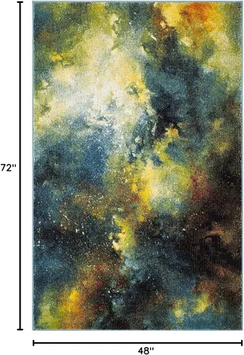 Miniatura 2 de SAFAVIEH Galaxy Collection GAL111B - Alfombra abstracta que no desprende pelusa, 4 x 6 pies, azul/multi