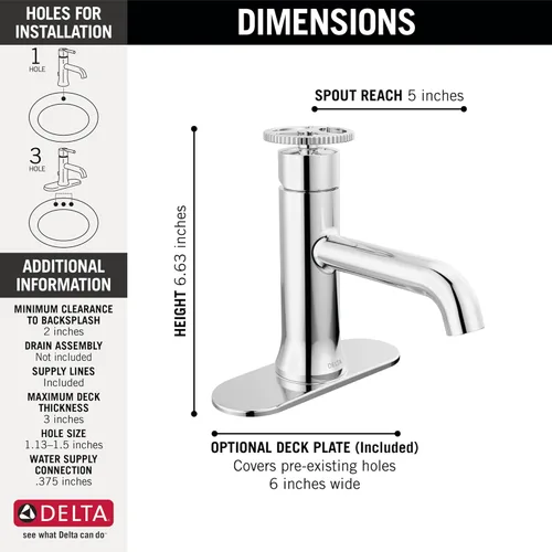 Miniatura 3 de Delta Faucet Trinsic - Grifo de baño de un solo agujero, grifo de baño de una sola manija, cromado, grifo de lavabo de baño, tecnología de sello