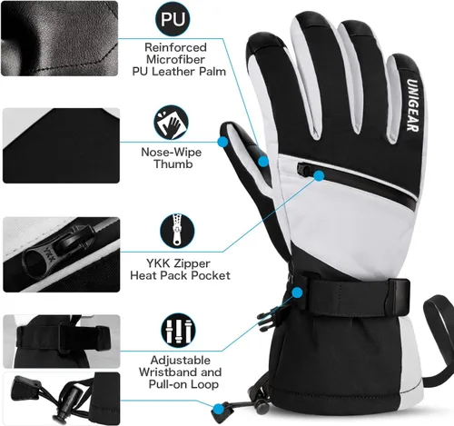Miniatura 5 de Guantes de esquí Unigear impermeables para pantalla táctil, guantes de snowboard, para clima frío, para hombres y mujeres.